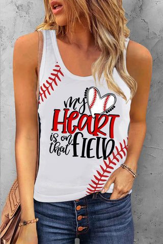My Heart Is On That Field Baseball Heart Printed Tank Top