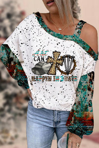A Lot Can Happen In 3 Days Western Rhinestone Leopard  Easter Cross Printed Off-Shoulder Blouse