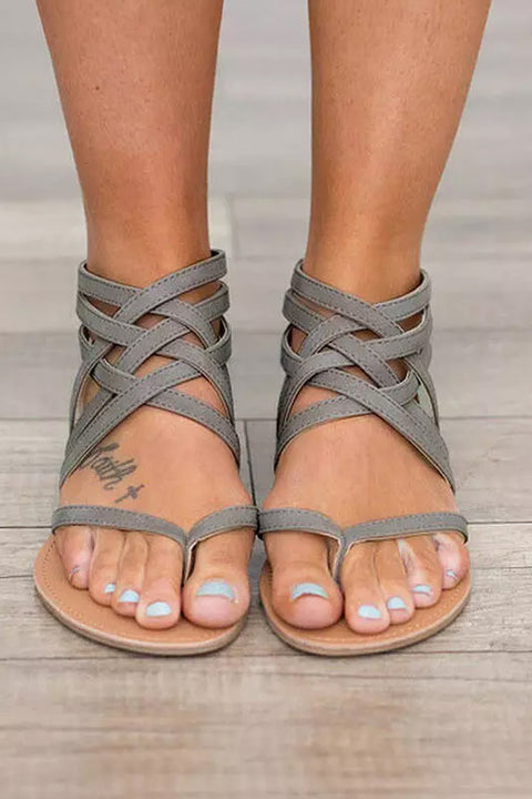 Summer Cross-Tied Zipper Flat Sandals