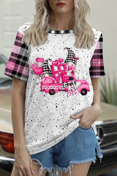 Gnomes Love Truck Heart-Shaped Balloons Plaid Polka Print T-Shirt