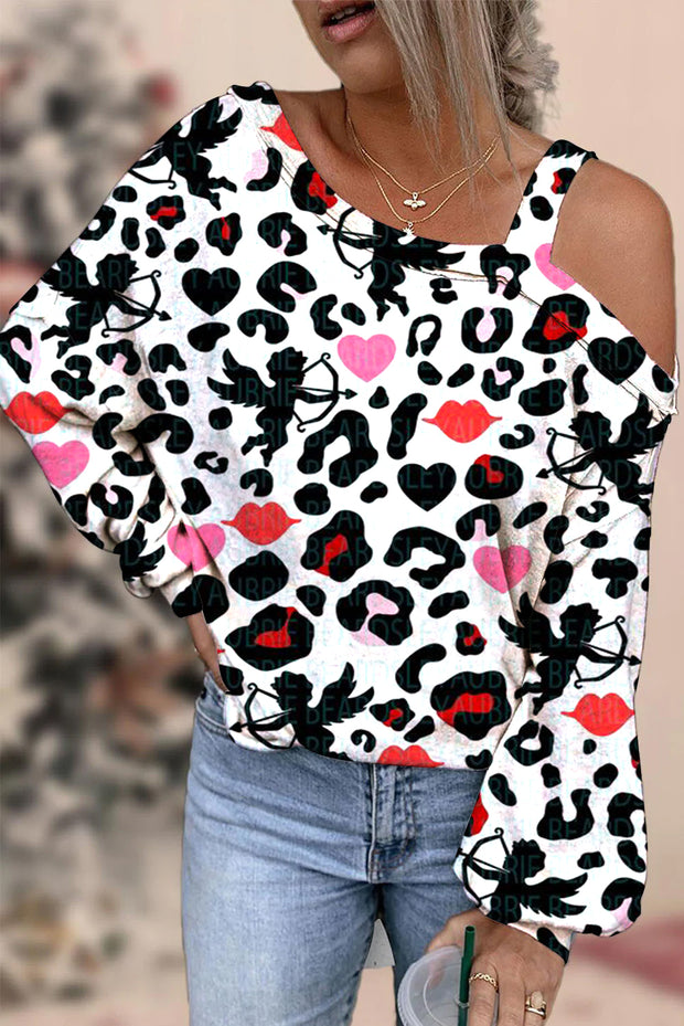 Leopard Love Cupid Print Off-shoulder Blouse