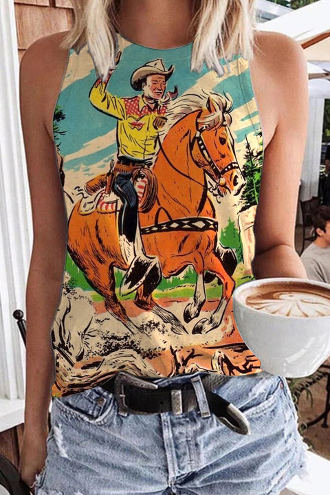 Vintage Rodeo Western Style Print Tank Top