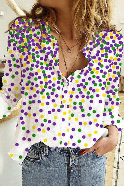 Mardi Gras Polka Colored Dots Long Sleeve Shirt