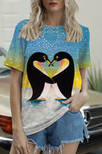 Penguins In Love Print T-Shirt