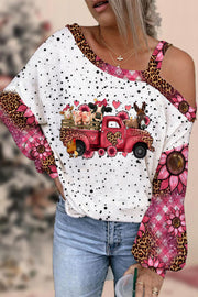 Leopard Farm Animals Truck Off-shoulder Blouse