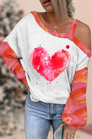Watercolor Splatter Heart-Shaped Off-shoulder Blouse
