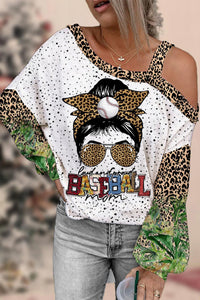 Loud and Proud Baseball Mom Leopard Off Shoulder Blouse