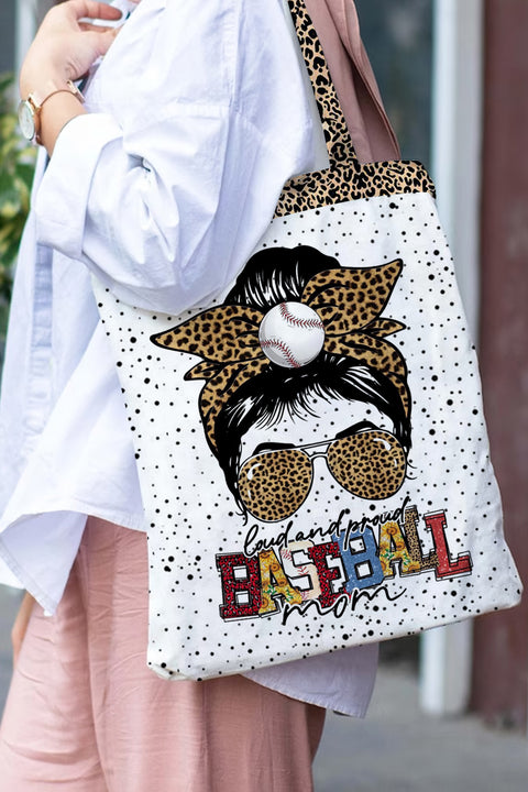 Loud and Proud Baseball Mom Leopard Tote Bag