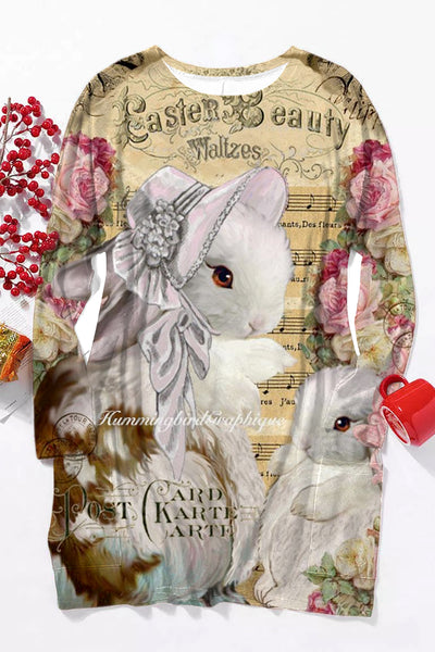 Vintage Piano Score Pictorial Lolita Rabbit's Afternoon Tea Tunic with Pockets