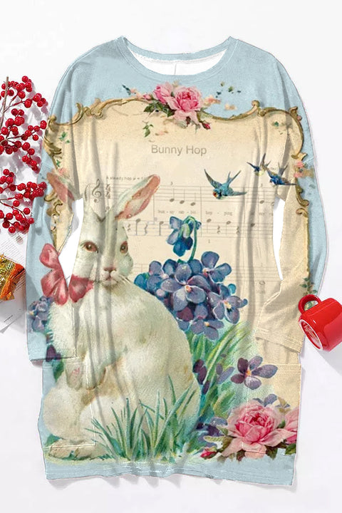 Bunny Hop The White Rabbit Sonata In The Piano Score Garden Tunic with Pockets