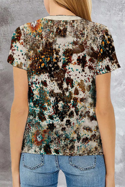 OCD Obsessive Cow Disorder Western Leopard Print Tie-Dye V Neck T-shirt