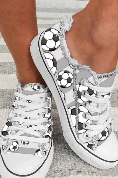 Striped Soccer Ball Mom Print Canvas Shoes Sneakers