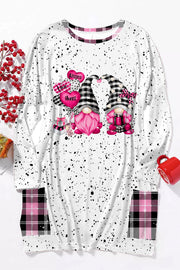 Gnomes Love Heart-Shaped Balloons Plaid Polka Print Loose Tunic With Pockets