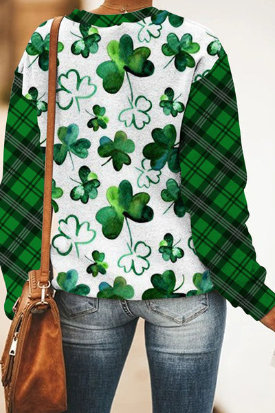 Green Ink Clover Check Print Sweatshirt