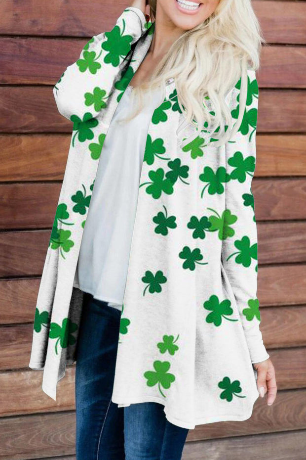 Casual Lucky Green Shamrocks Printed Loose Cardigan