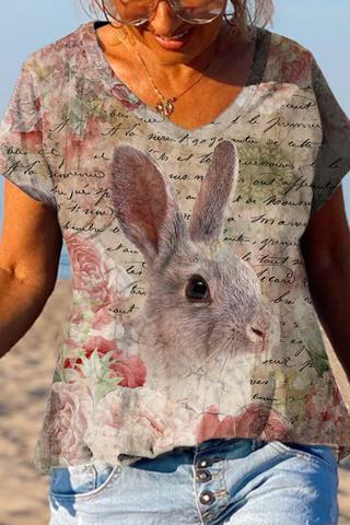 Vintage Poster & Easter Bunny V Neck T-shirt