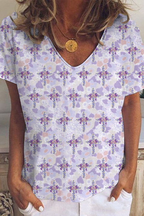 Easter Faith Floral Cross V Neck T-shirt