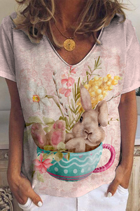 Vintage Easter Bunny Easter Afternoon Tea V Neck T-shirt