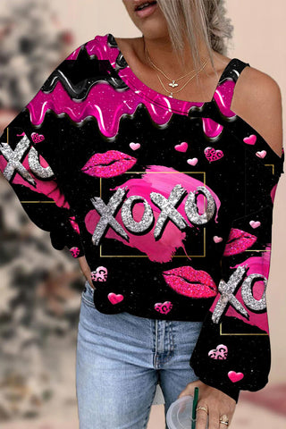 XOXO Print Off-shoulder Blouse