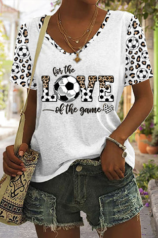 Love The Game Of Soccer Leopard Print V-Neck T-Shirt