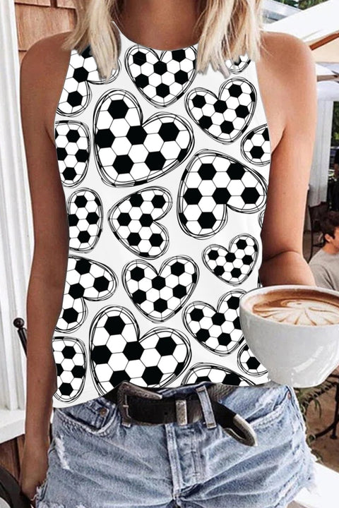 Retro Soccer Ball Soccer Mom Heart Print Tank Top