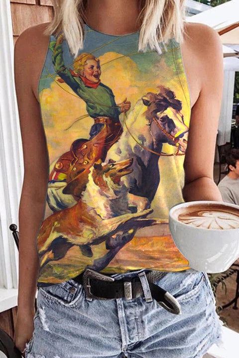 Vintage Rodeo Western Style Print Tank Top