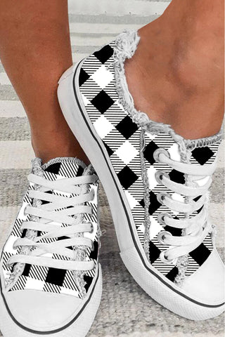 Black&White Plaid Print Shoes Canvas Sneakers