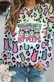 Chilling With My Peeps Easter Bunnies Printed Sweatshirt