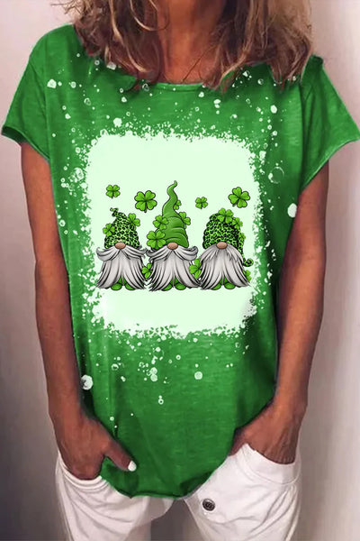 Green Leopard Leaf Clover Gnomes Short-sleeved T-shirt