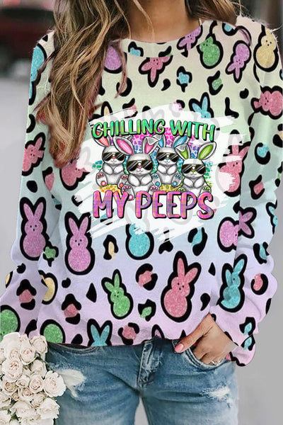 Chilling With My Peeps Easter Bunnies Printed Sweatshirt