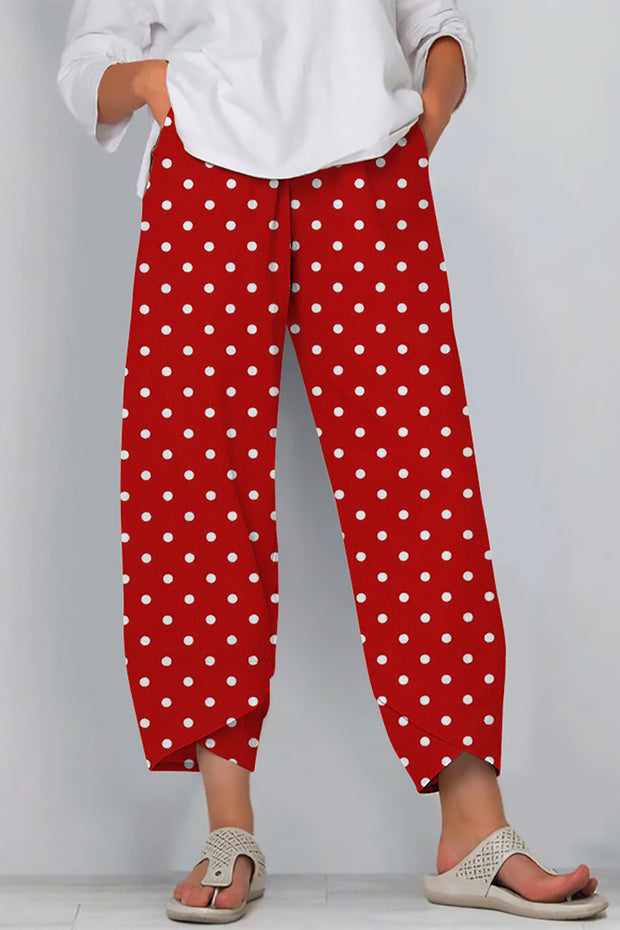 Love Heart-Shaped Polka Print Casual Pants