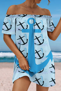 Beach Loop Anchor Ruffled Boat Neck Strapless Dress