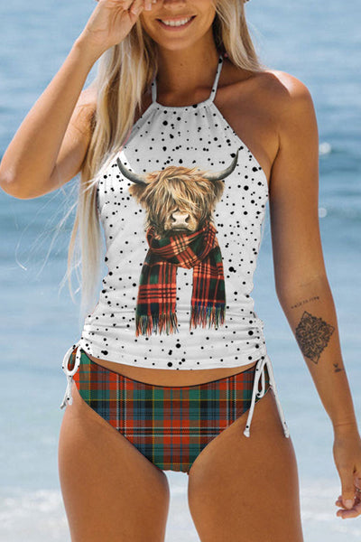 Plaid Highland Cow Bikini Swimsuit