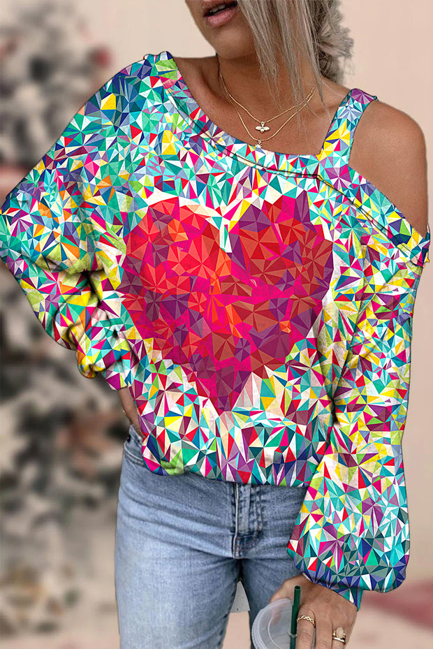 Heart Print Retro Off-shoulder Blouse