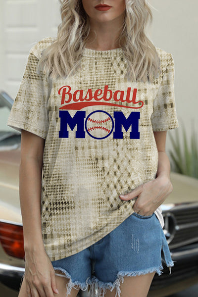 Baseball Mom Vintage Western Aztec Round Neck Short Sleeve T-shirt