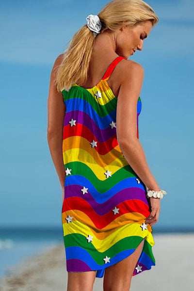 Rainbow Tie Dye Beach Sleeveless Dress