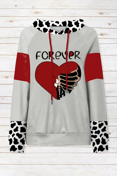 Skull Heart For Ever Leopard High Neck Sheath Casual Hoodie