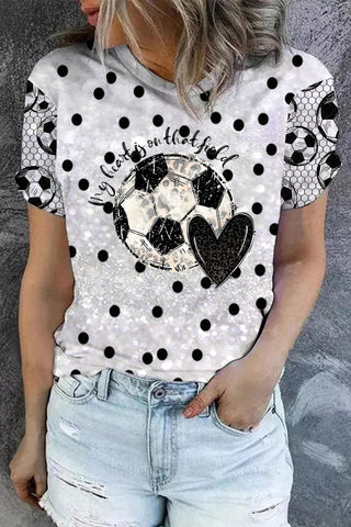 My Heart is On That Field Soccer Leopard Heart Print T-shirt