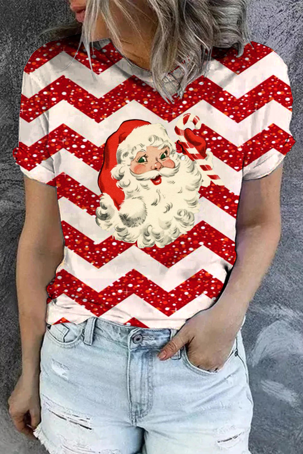 Red Christmas Santa Print Short Sleeve T-shirt