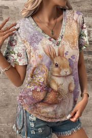 Vintage Painting Poster Easter Bunny V-neck T-Shirt