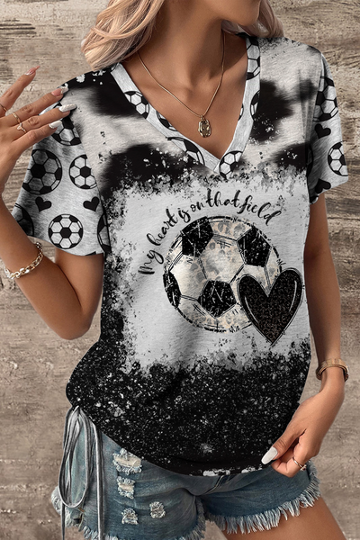 Soccer Day My Heart Is On That Field Print V-neck T-shirt