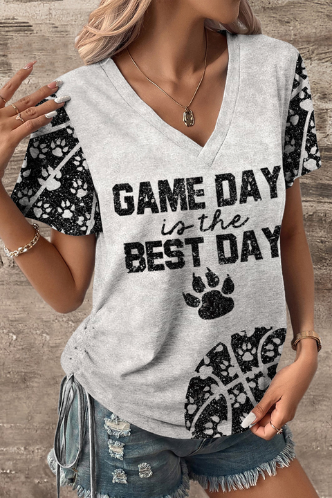 Game Day Is The Best Day & Pets Paw Basketball Pattern V-neck T-shirt