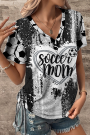 Game Day Soccer Mom Glitter Heart Pattern V-neck T-shirt