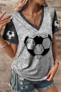 Game Day Retro Love Heart Soccer Print V-neck T-shirt