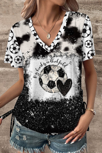 Soccer Day My Heart Is On That Field Print V-neck T-shirt