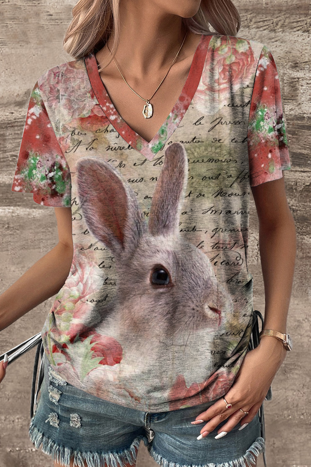 Vintage Poster & Easter Bunny V-neck T-Shirt