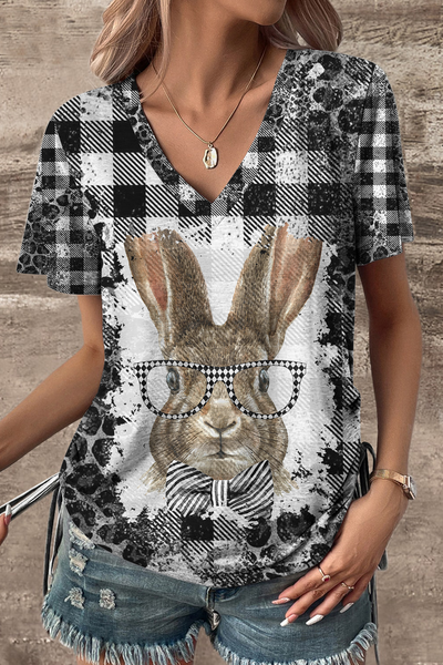 Gentleman Rabbit at Easter Day V-neck T-Shirt