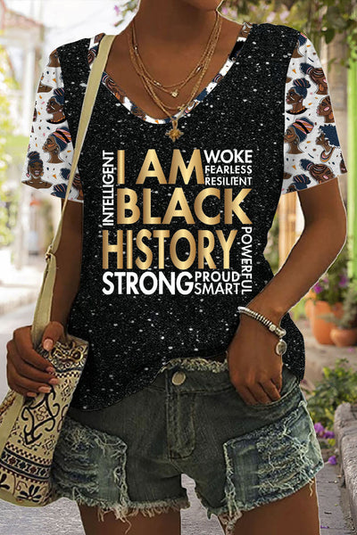 I Am Black History Month Strong Proud Smart Black Girls Printed Short Sleeve T-shirt