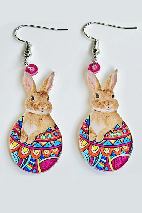 Pink Cute Broken Egg Bunny Rabbit Printed Earrings