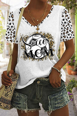 Soccer Mom Ball Leopard Print V-Neck T-Shirt